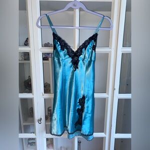 Frederick’s Of Hollywood Blue and Black Lace Slip